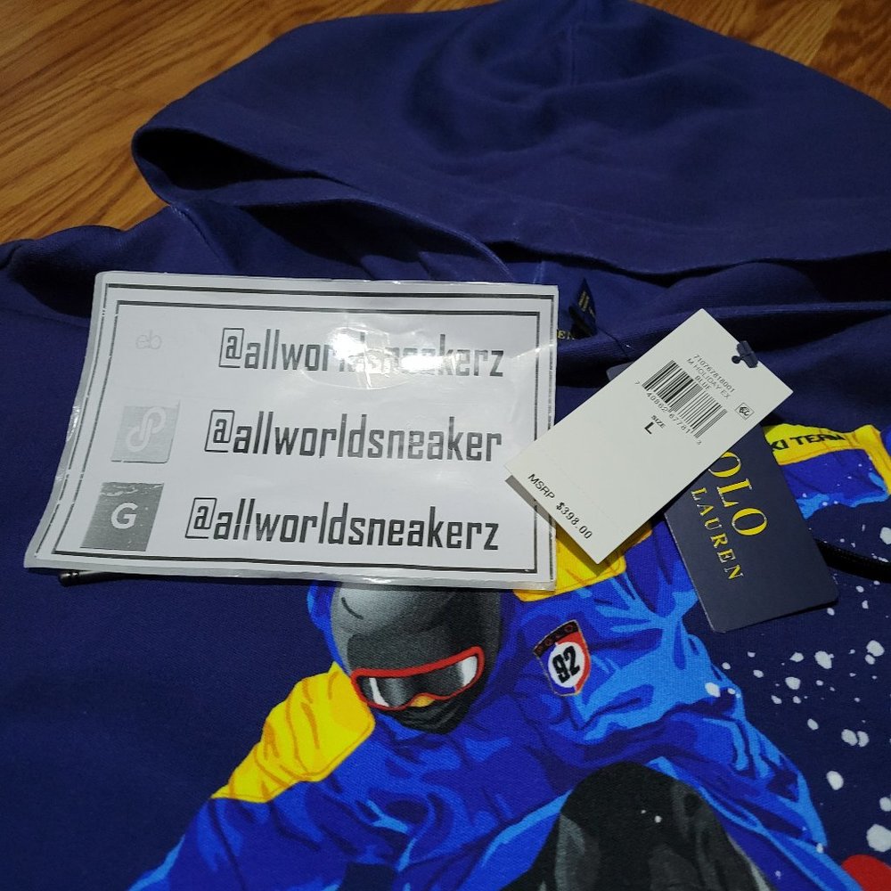 Polo Ralph Lauren Alpine Skier Skiing Team Hoodie Blue Large Racing PRL1 Down - Picture 7 of 12
